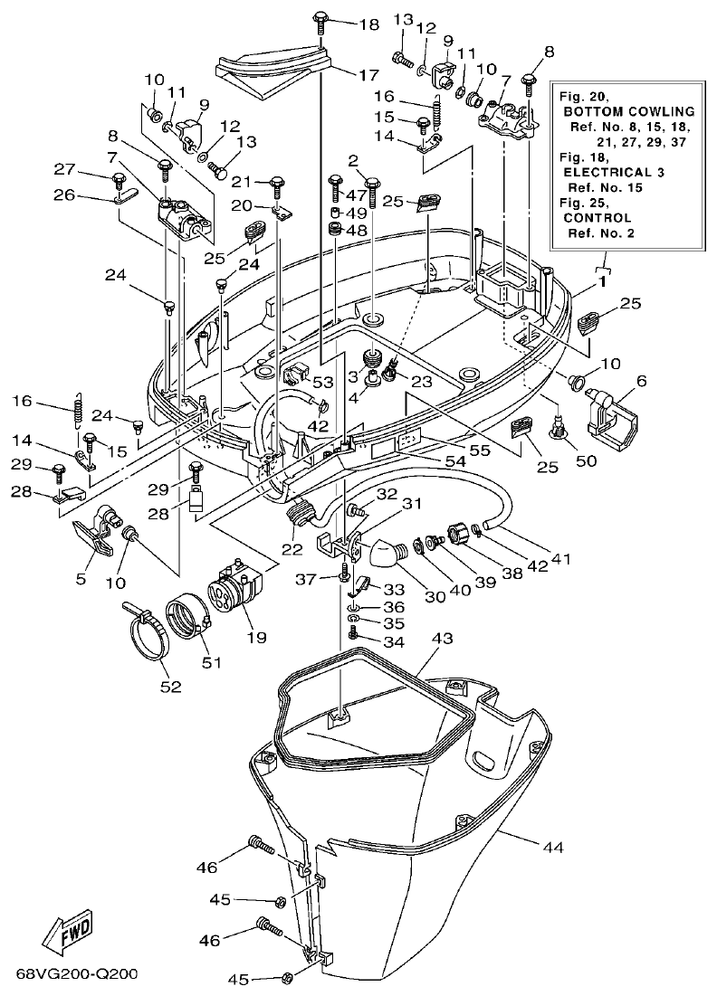 Yamaha F115A, FL115A, FL115AET BOTTOM COWLING parts diagram